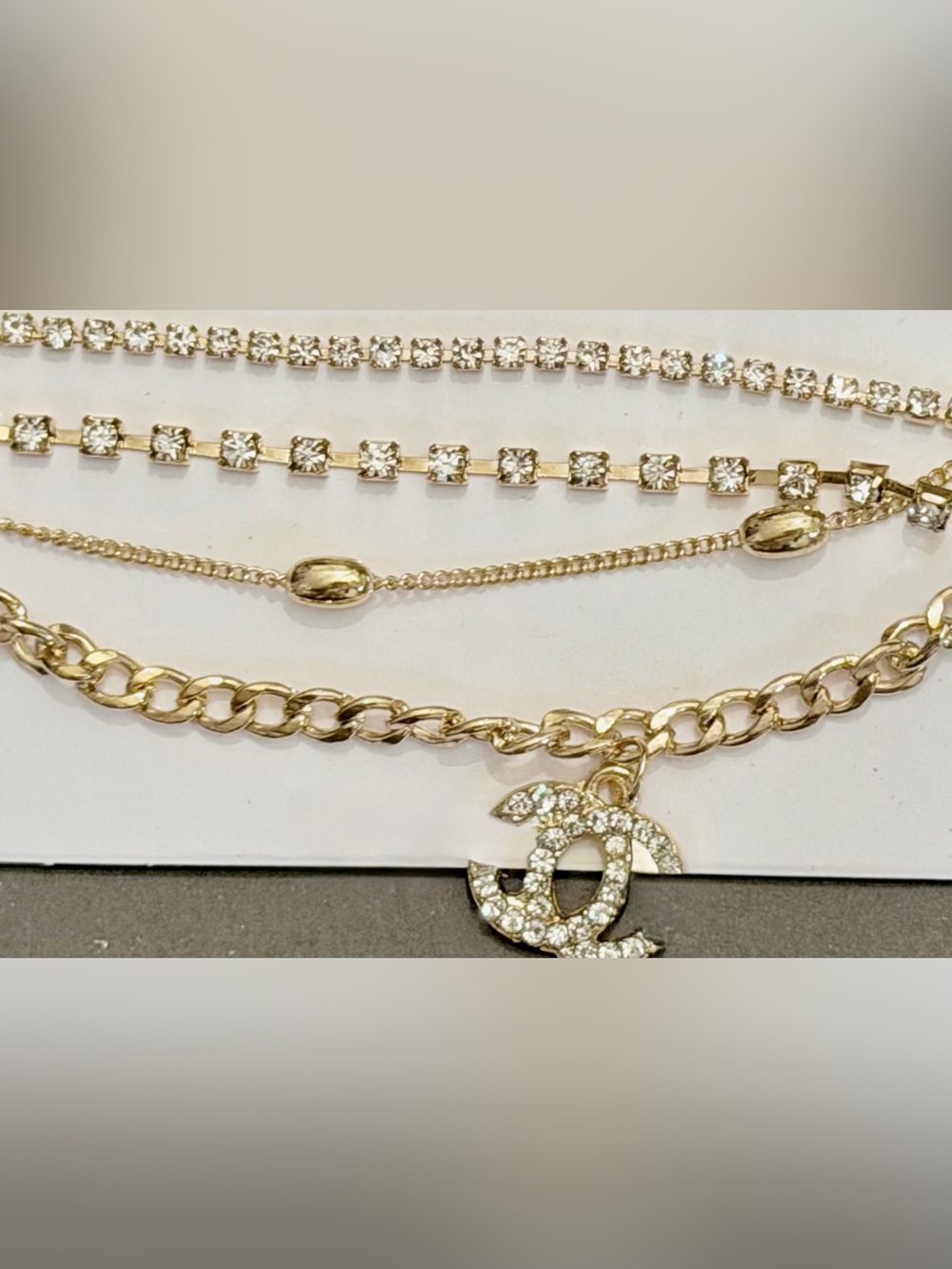 CC Anklet Gold-Tone Multi-Layered Interlocking CC Pendant